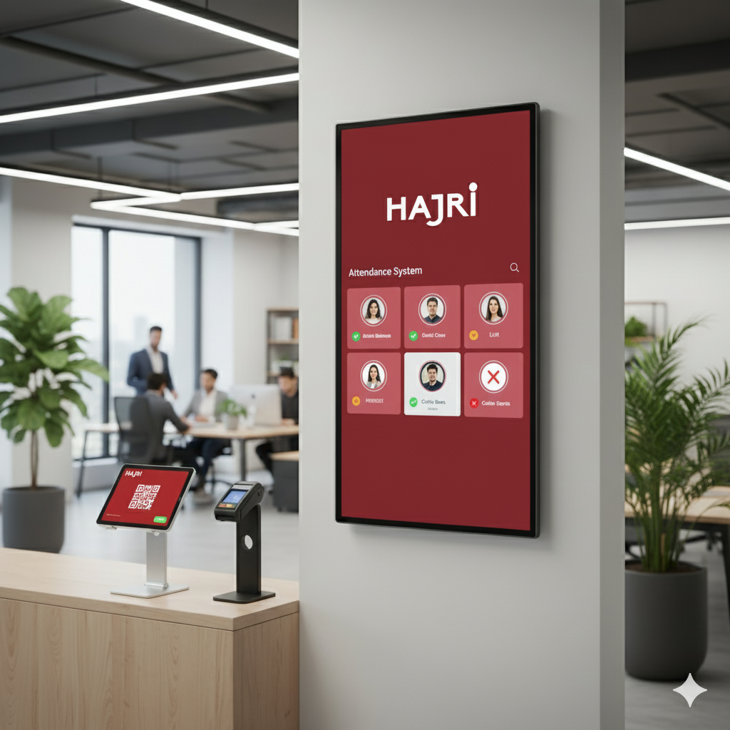 HR dashboard showing attendance analytics with Hajri system