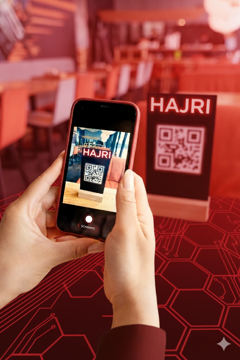 Employees using Hajri mobile attendance scanner